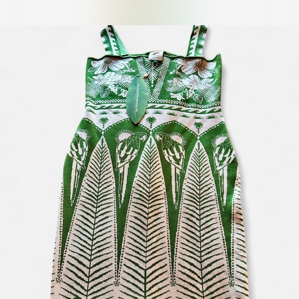 FARM Rio knitted Green and cream Leaf Print Midi Dress - Picture 2 of 8